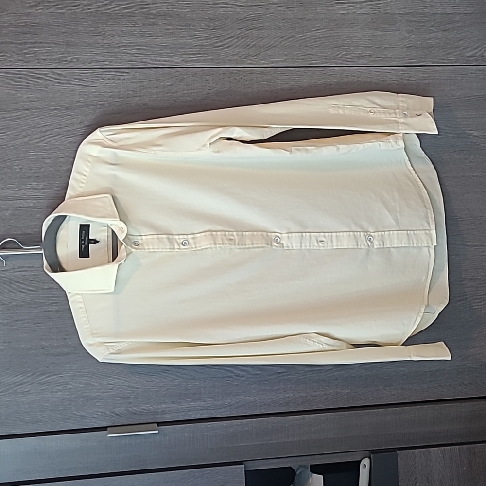 Men's Cream Dress Shirt - Classic Long Sleeve Collared Button-Up